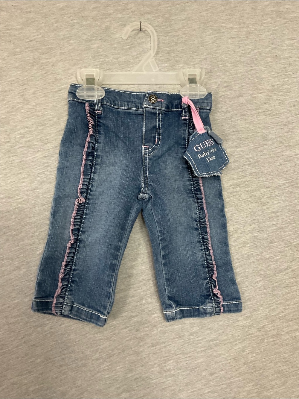 Y2K GUESS Baby Denim Ruffle Jeans - Blue with Pink Trim